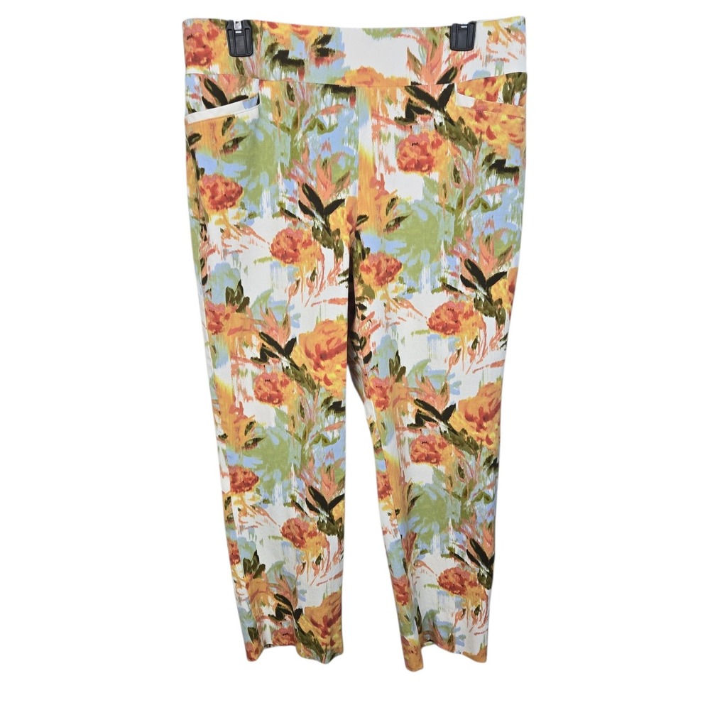 Soft Surroundings Floral Print Cropped Pants Womens Size L Cotton Viscose Blend